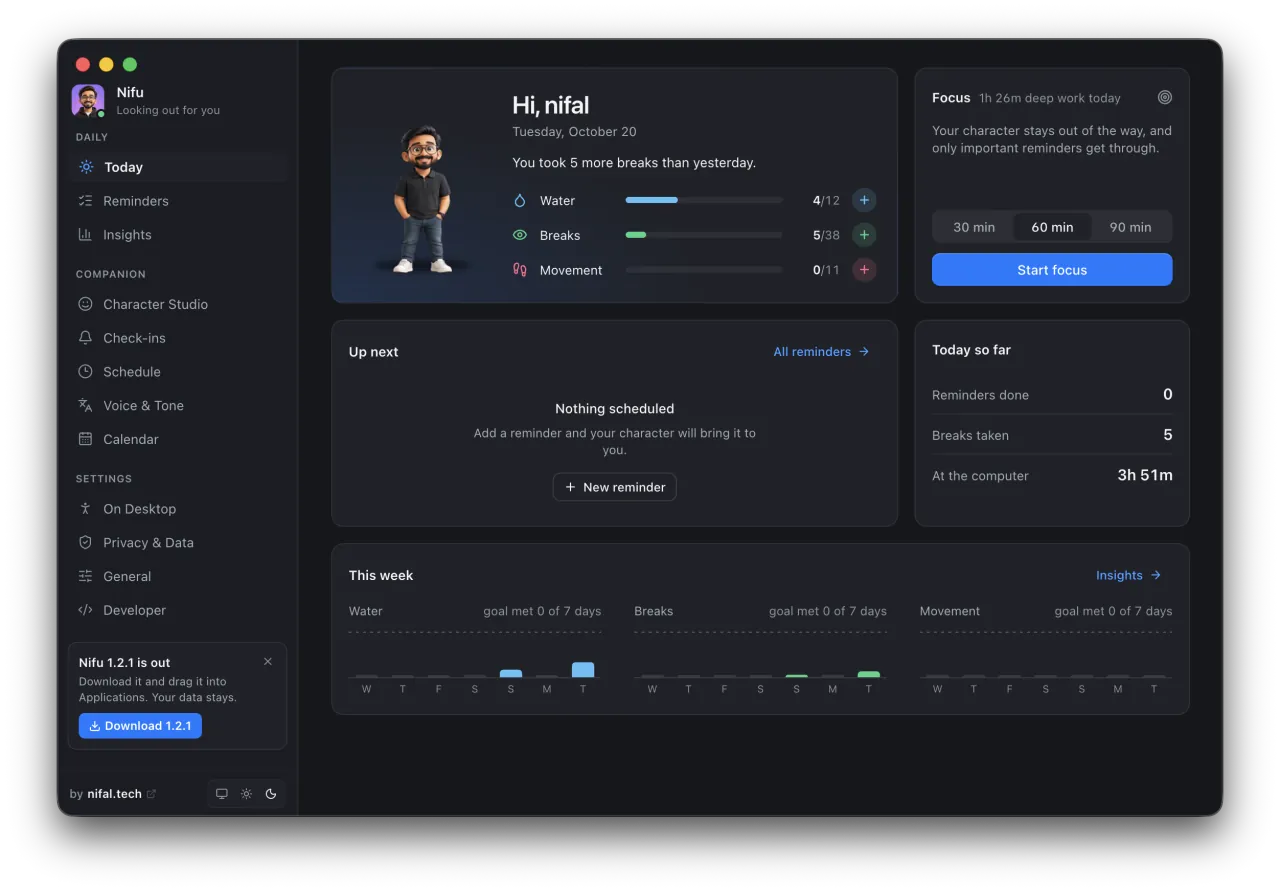 Nifu · Desktop App · Wellness Companion